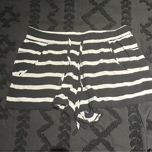 French Connection Black and White Striped Athletic Shorts